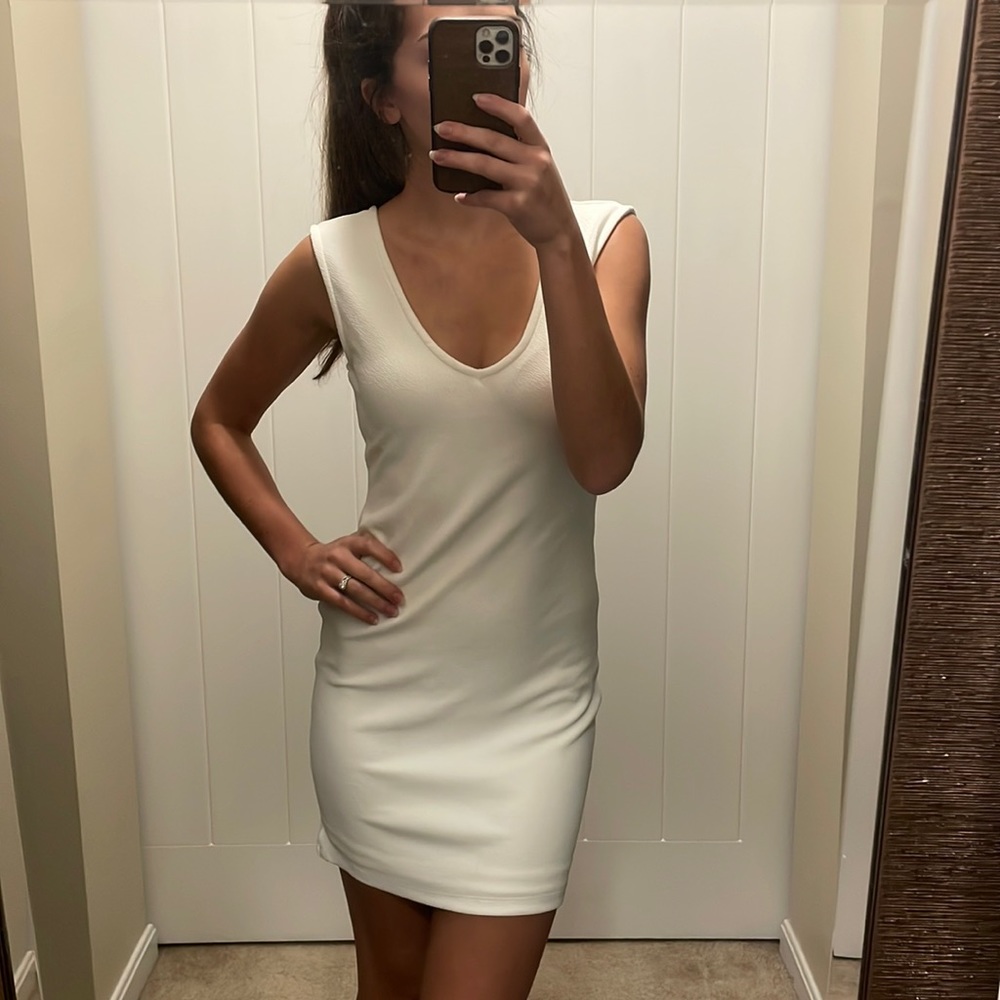 White Bodycon V-neck Dress